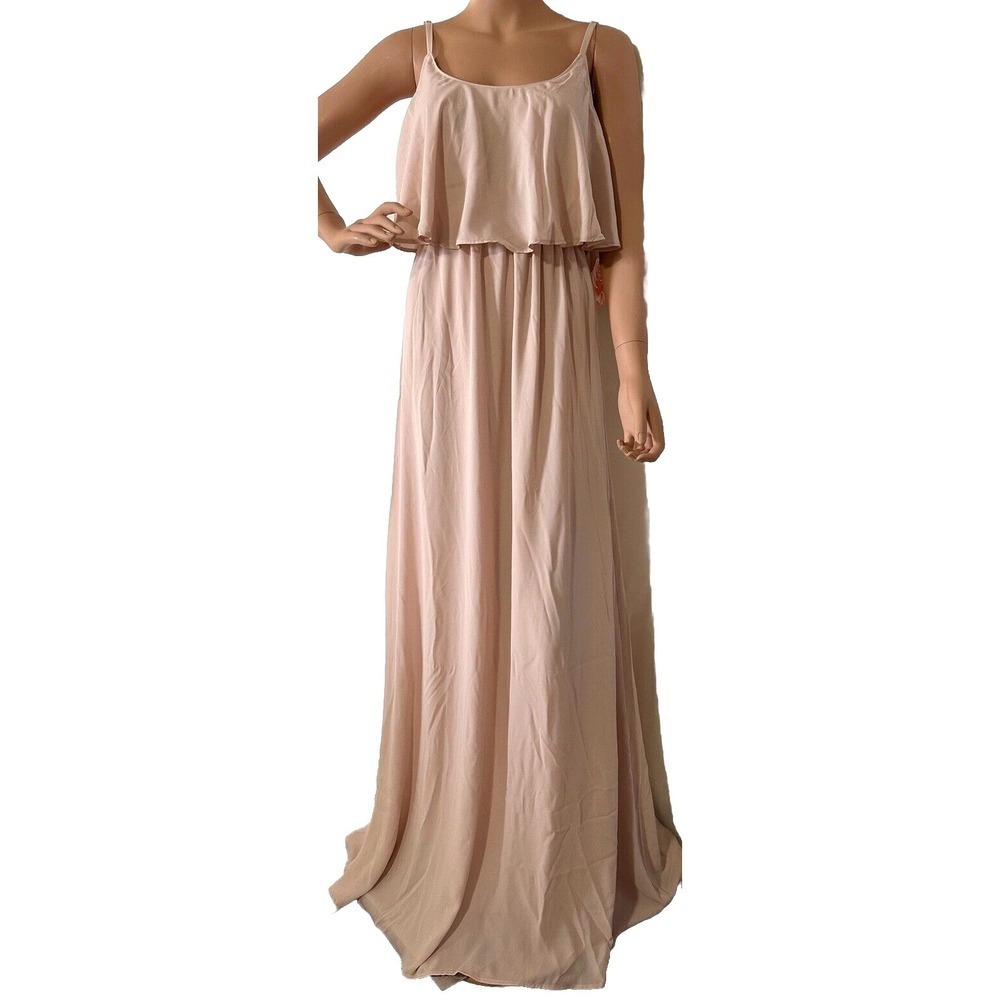 Show Me Your Mumu Party Maxi Dress Womens L Caitlin Ruffle Dusty Blush Crisp